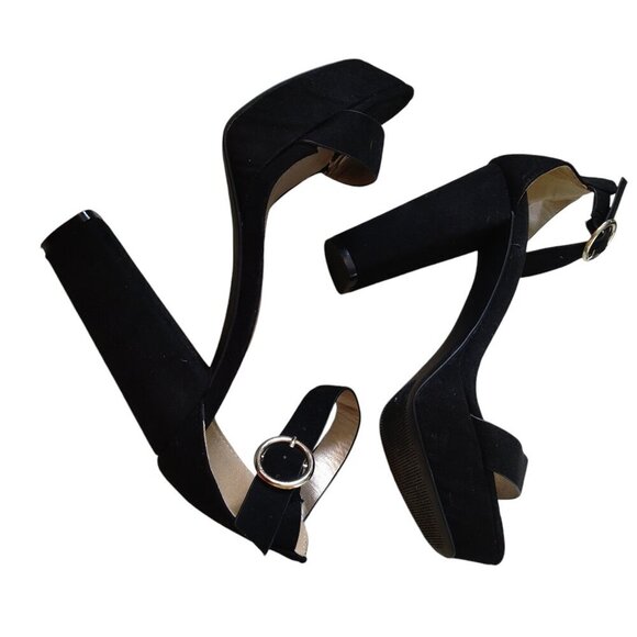 Qupid Women's Black Ankle Strap Block High Heel Sandals READ - Picture 6 of 7
